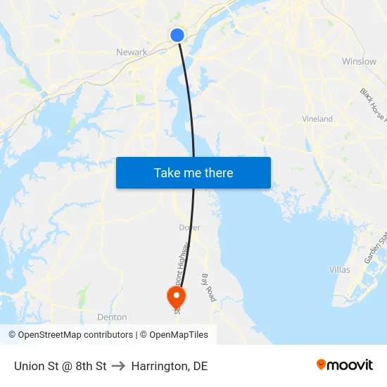 Union St @ 8th St to Harrington, DE map