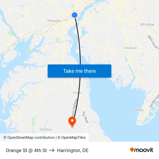 Orange St @ 4th St to Harrington, DE map