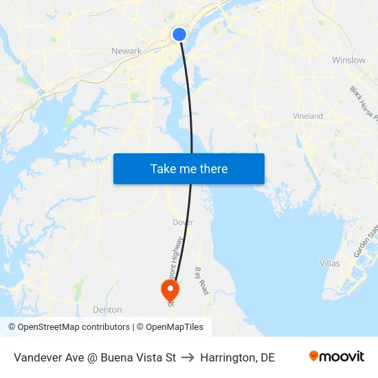 Vandever Ave @ Buena Vista St to Harrington, DE map