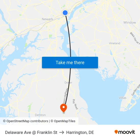 Delaware Ave @ Franklin St to Harrington, DE map