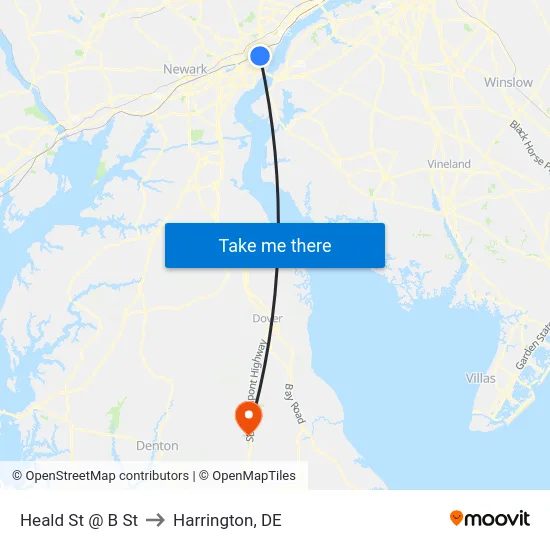 Heald St @ B St to Harrington, DE map