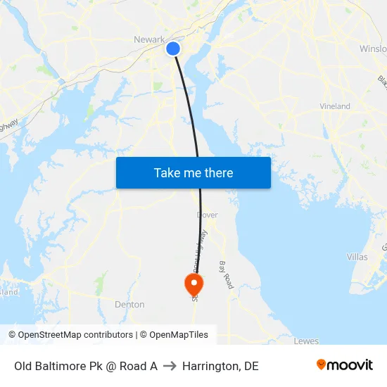 Old Baltimore Pk @ Road A to Harrington, DE map