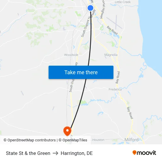 State St & the Green to Harrington, DE map