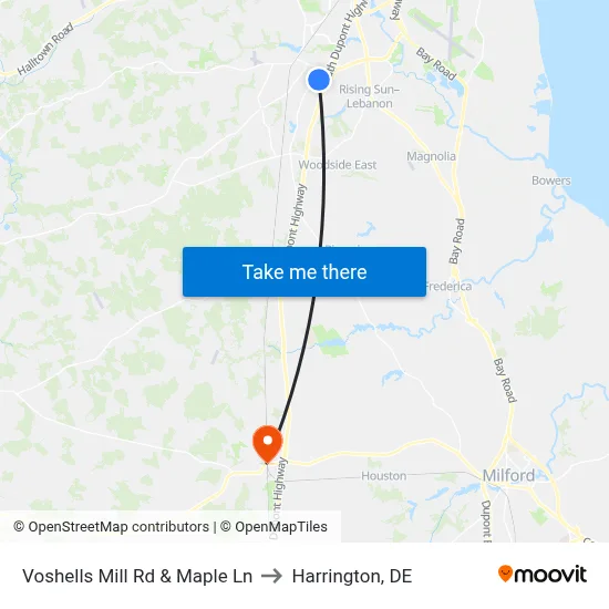 Voshells Mill Rd & Maple Ln to Harrington, DE map