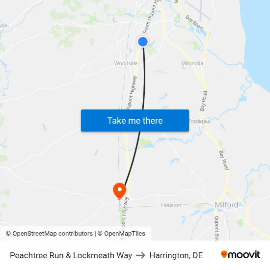 Peachtree Run & Lockmeath Way to Harrington, DE map