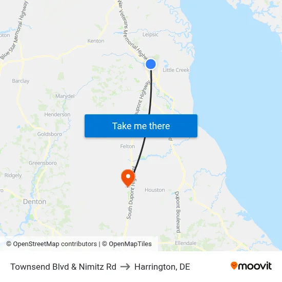 Townsend Blvd & Nimitz Rd to Harrington, DE map