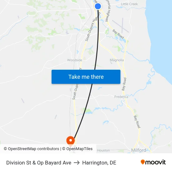 Division St & Op Bayard Ave to Harrington, DE map