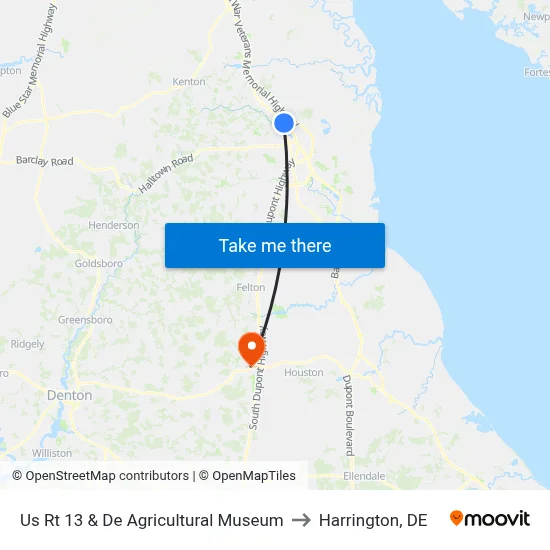 Us Rt 13 & De Agricultural Museum to Harrington, DE map
