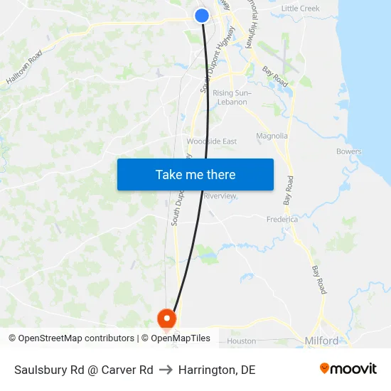 Saulsbury Rd @ Carver Rd to Harrington, DE map