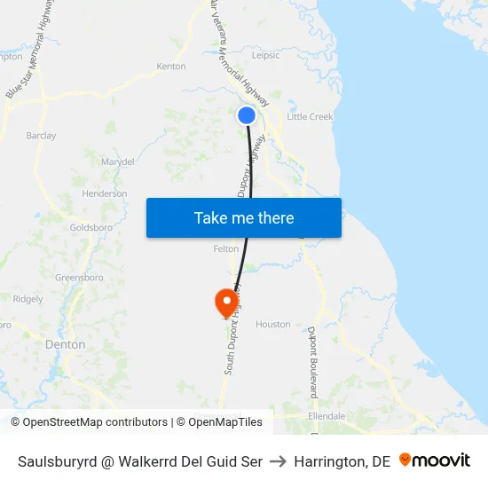Saulsburyrd @ Walkerrd Del Guid Ser to Harrington, DE map