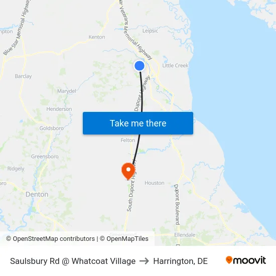 Saulsbury Rd @ Whatcoat Village to Harrington, DE map