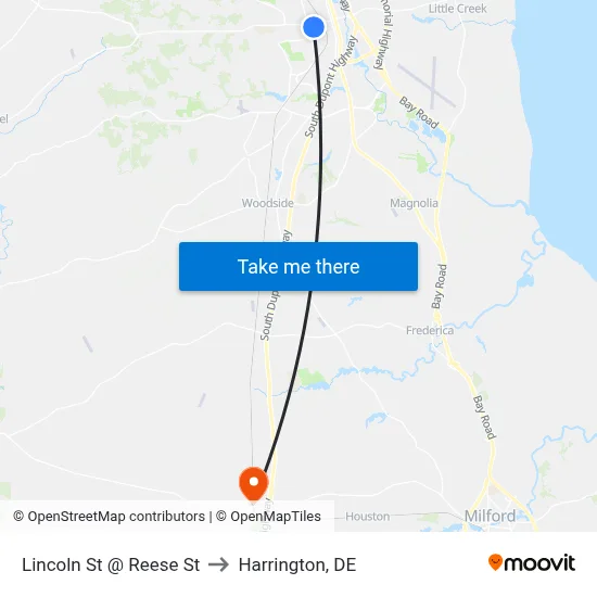 Lincoln St @ Reese St to Harrington, DE map