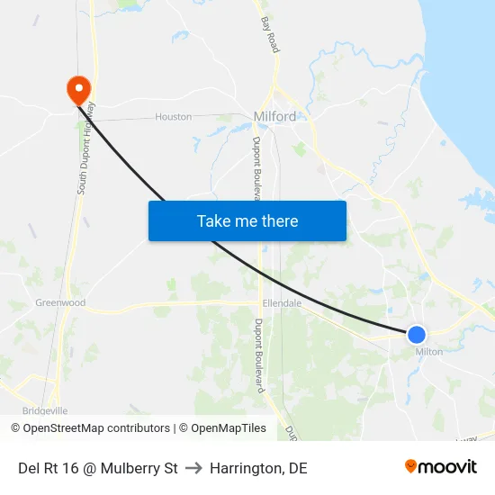 Del Rt 16 @ Mulberry St to Harrington, DE map