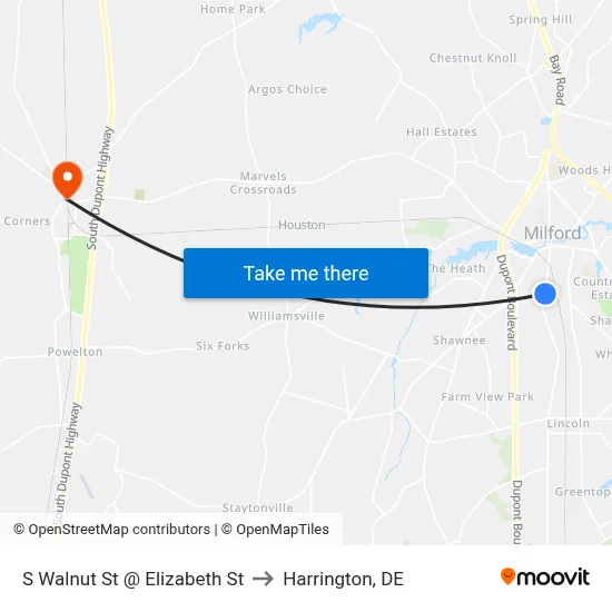 S Walnut St @ Elizabeth St to Harrington, DE map