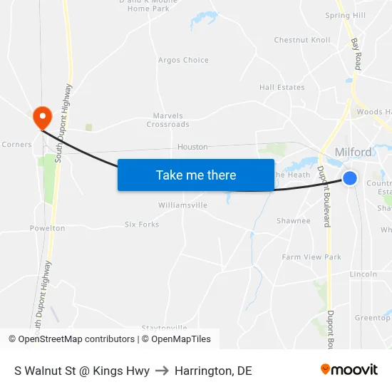 S Walnut St @ Kings Hwy to Harrington, DE map