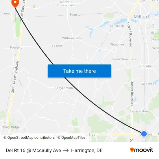 Del Rt 16 @ Mccaully Ave to Harrington, DE map