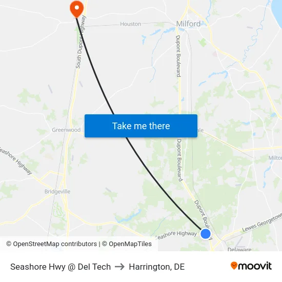 Seashore Hwy @ Del Tech to Harrington, DE map