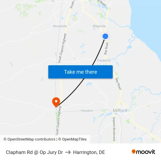 Clapham Rd @ Op Jury Dr to Harrington, DE map