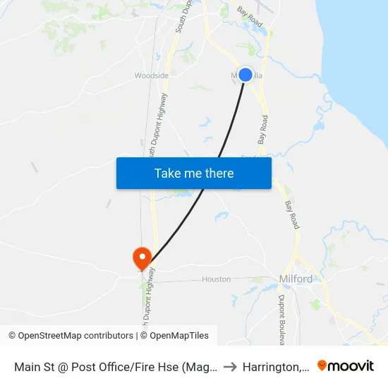 Main St @ Post Office/Fire Hse (Magnolia) to Harrington, DE map