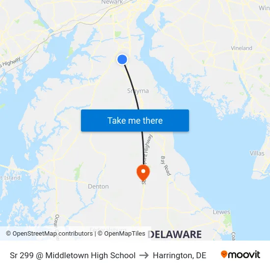 Sr 299 @ Middletown High School to Harrington, DE map