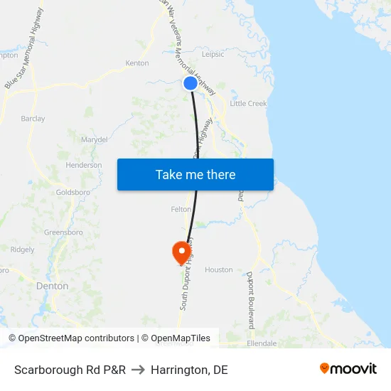 Scarborough Rd P&R to Harrington, DE map
