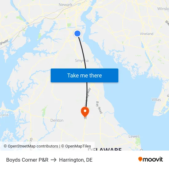 Boyds Corner P&R to Harrington, DE map
