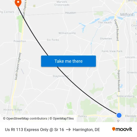 Us Rt 113 Express Only @ Sr 16 to Harrington, DE map
