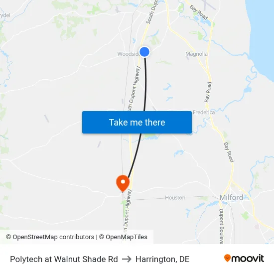 Polytech at Walnut Shade Rd to Harrington, DE map