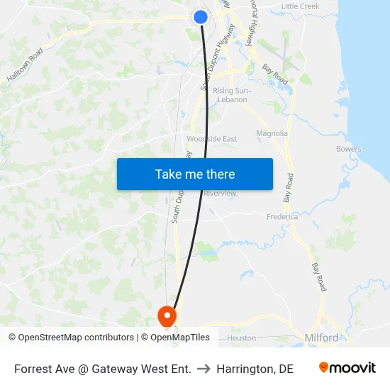 Forrest Ave @ Gateway West Ent. to Harrington, DE map