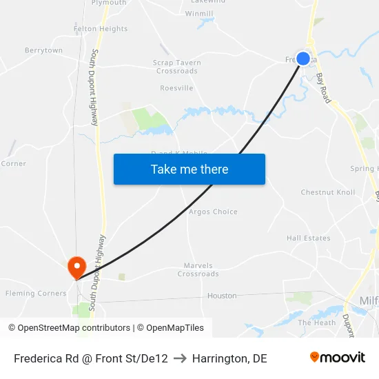Frederica Rd @ Front St/De12 to Harrington, DE map
