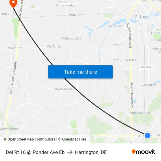 Del Rt 16 @ Ponder Ave Eb to Harrington, DE map