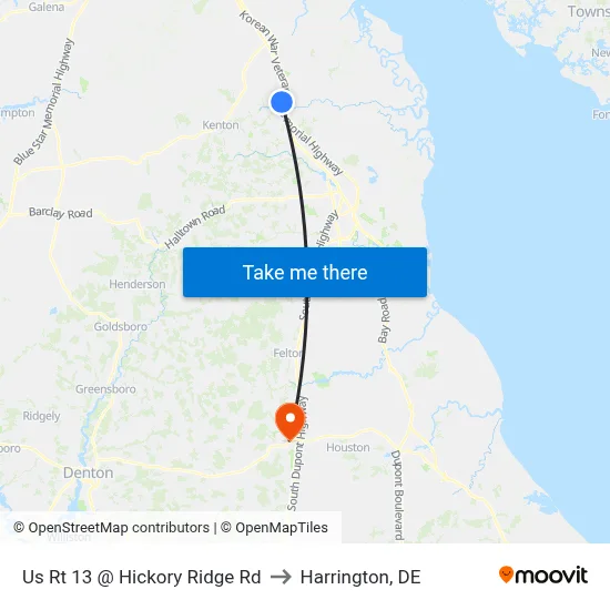 Us Rt 13 @ Hickory Ridge Rd to Harrington, DE map