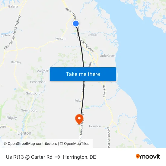 Us Rt13 @ Carter Rd to Harrington, DE map
