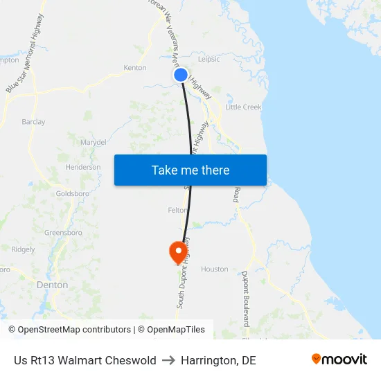 Us Rt13 Walmart Cheswold to Harrington, DE map