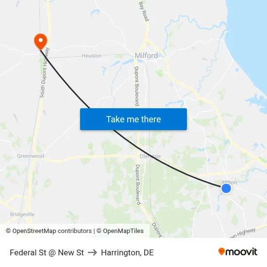 Federal St @ New St to Harrington, DE map