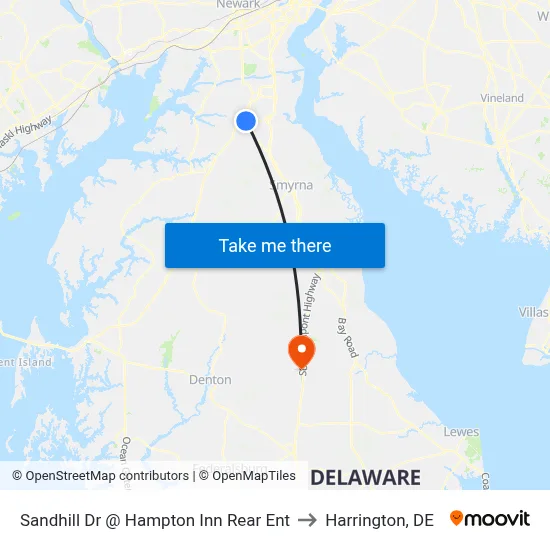 Sandhill Dr @ Hampton Inn Rear Ent to Harrington, DE map