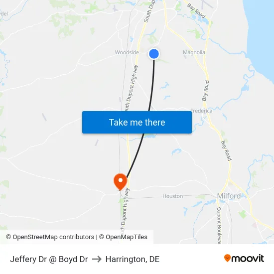 Jeffery Dr @ Boyd Dr to Harrington, DE map