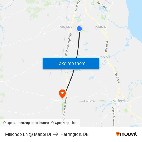 Millchop Ln @ Mabel Dr to Harrington, DE map