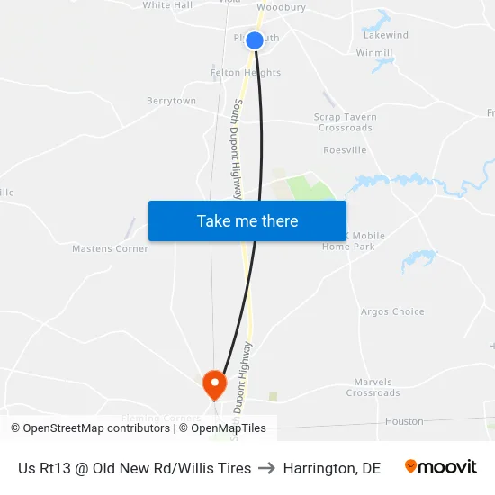 Us Rt13 @ Old New Rd/Willis Tires to Harrington, DE map
