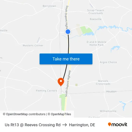 Us Rt13 @ Reeves Crossing Rd to Harrington, DE map