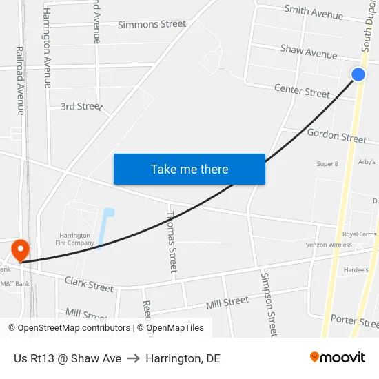 Us Rt13 @ Shaw Ave to Harrington, DE map
