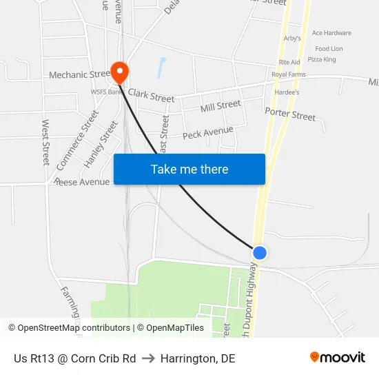 Us Rt13 @ Corn Crib Rd to Harrington, DE map