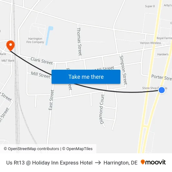 Us Rt13 @ Holiday Inn Express Hotel to Harrington, DE map