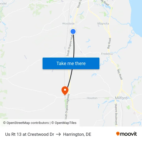 Us Rt 13 at Crestwood Dr to Harrington, DE map