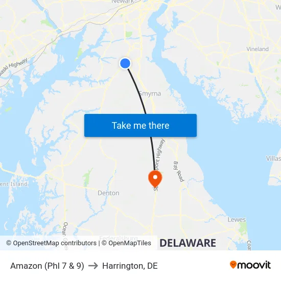 Amazon (Phl 7 & 9) to Harrington, DE map