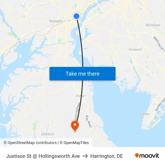 Justison St @ Hollingsworth Ave to Harrington, DE map