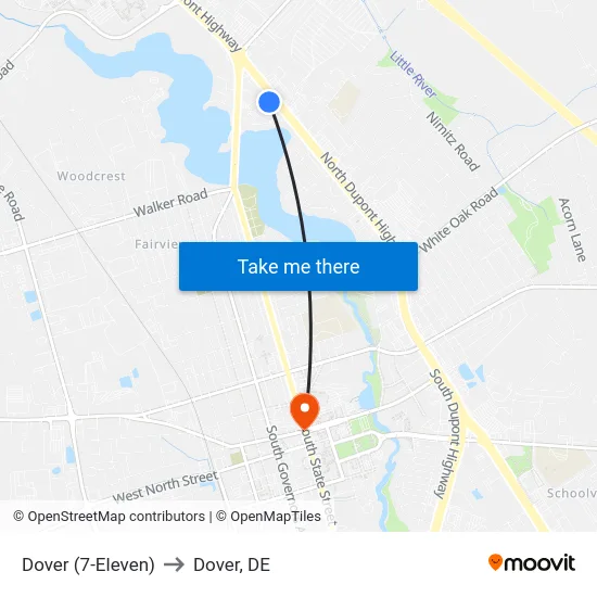 Dover (7-Eleven) to Dover, DE map