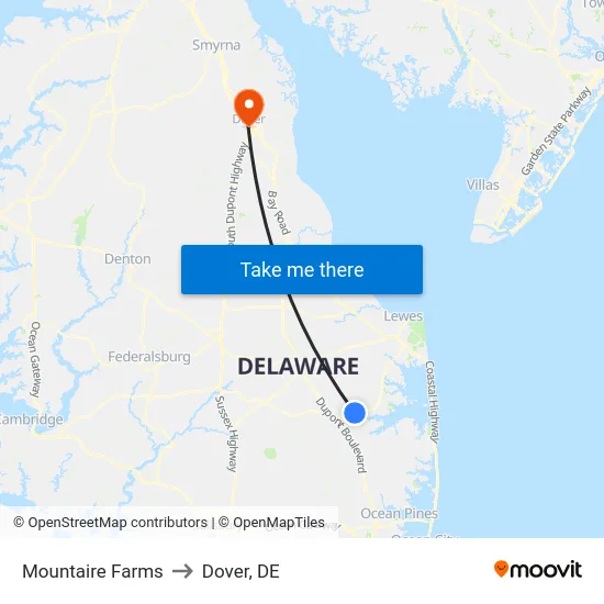 Mountaire Farms to Dover, DE map