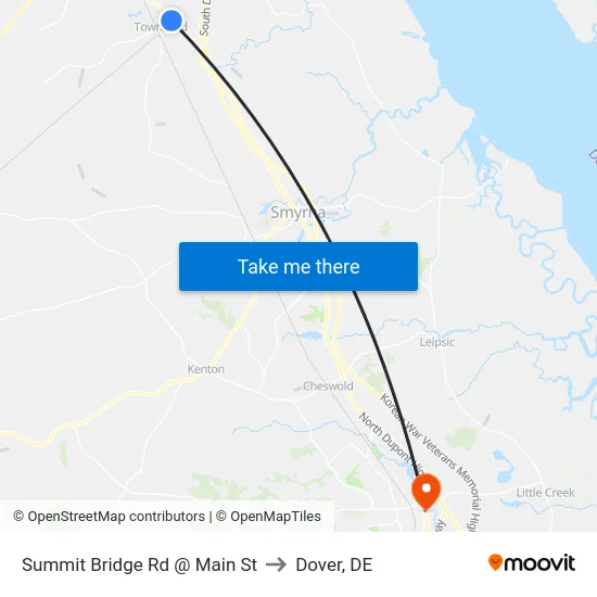 Summit Bridge Rd @ Main St to Dover, DE map