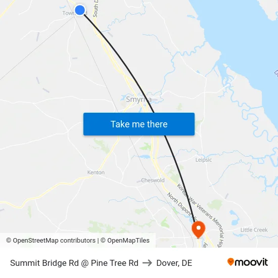 Summit Bridge Rd @ Pine Tree Rd to Dover, DE map
